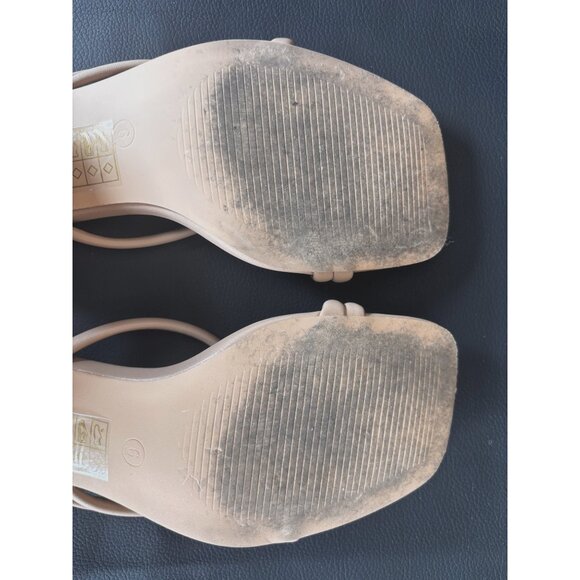Beige Strappy Heeled Sandals Square Toe Slip-On Women's Shoes by ShoeN Tale Sz 6 - Picture 5 of 7